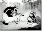 Still from 'The Mad Dog' featuring Mickey protecting Pluto against a dogcatcher